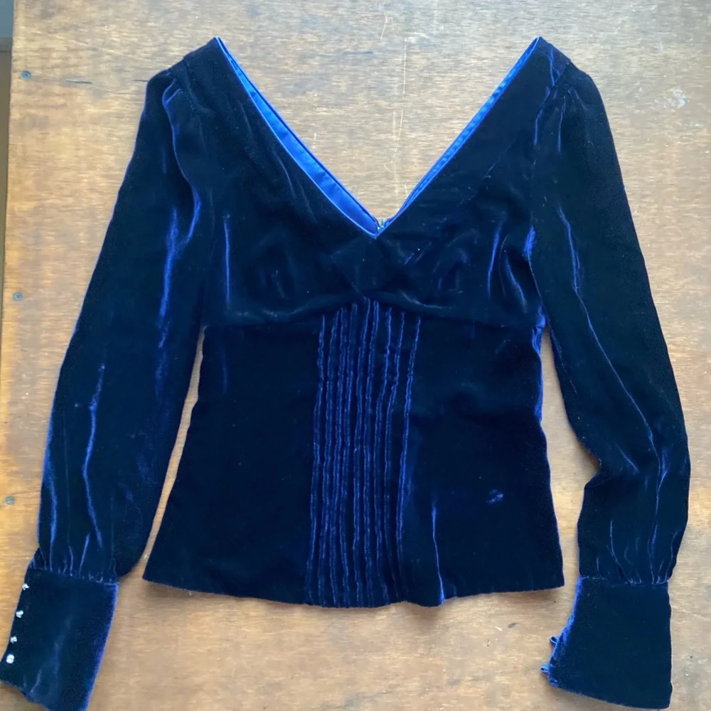Alice + Olivia Velvet Blouse in Deep Blue - Picture 1 of 3